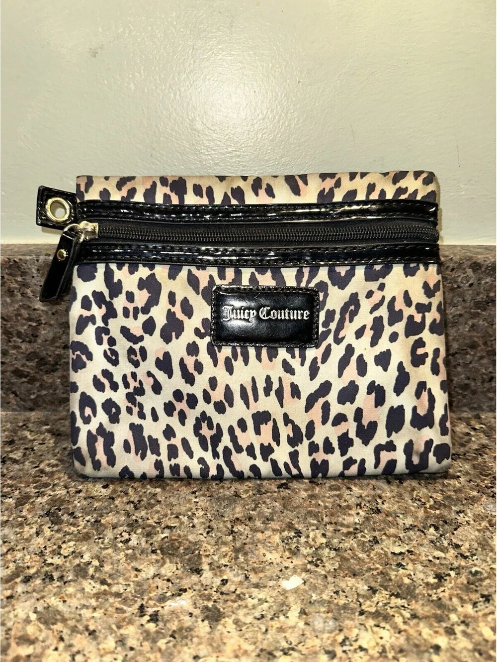 Juicy Couture Leopard Animal Print Makeup Cosmetic Bag Case Pouch Zippered